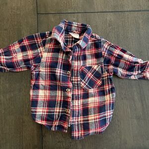 HANNA Andersson plaid flannel‎ shacket button up shirt size 18-24 months toddler